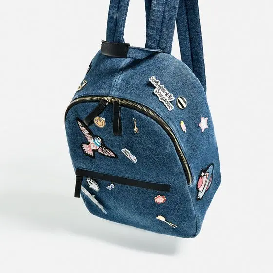 牛仔補丁迷你雙肩包